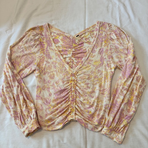 Free People Small Say the Word Ruched Abstract Floral Long Sleeve Top - Picture 4 of 8